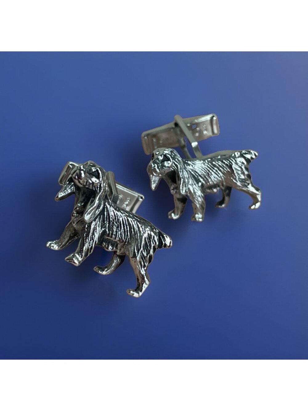 Vintage Emmons Silver-Tone Cufflinks Cocker Spaniel Dog Cuff Links